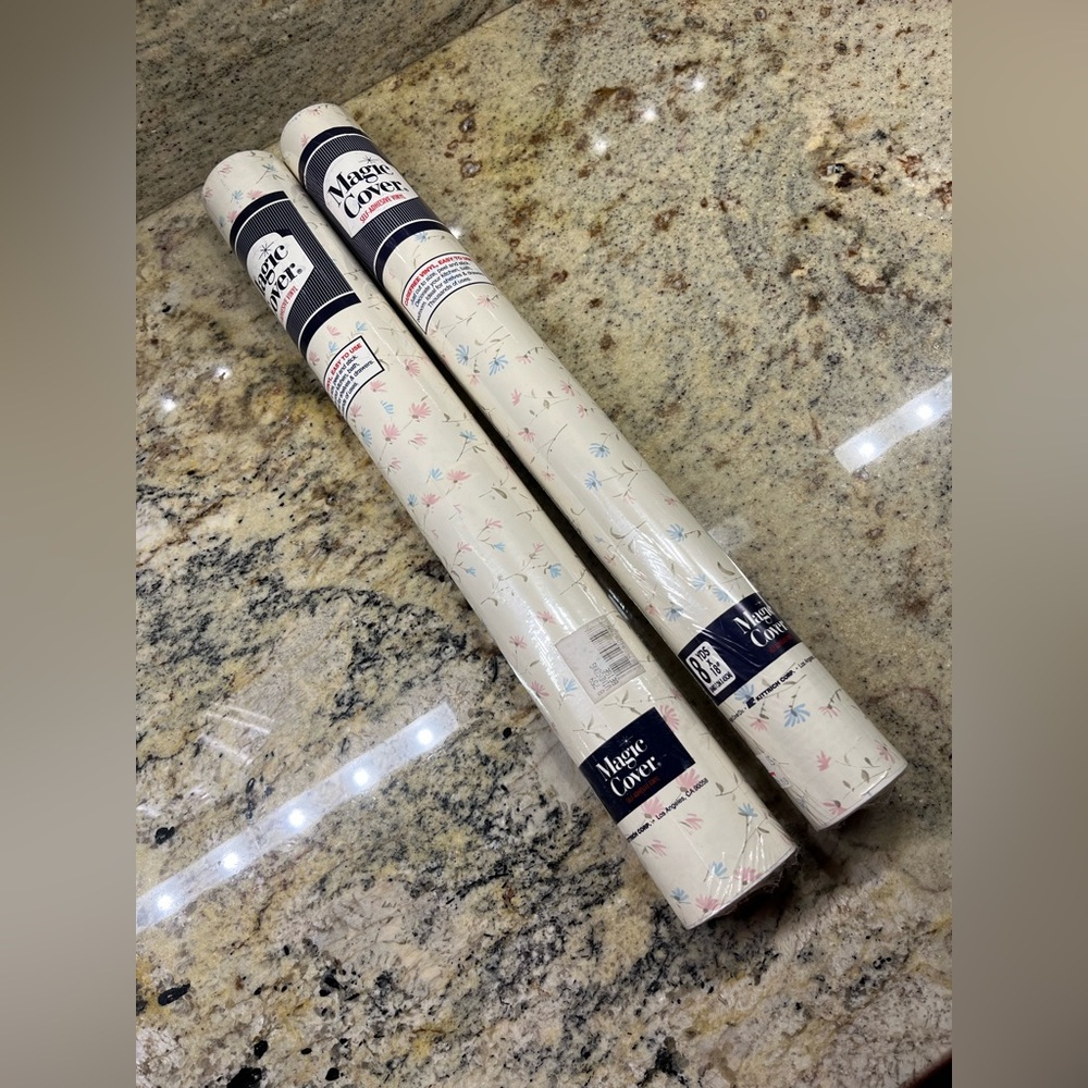 2 Magic Cover Shelf Liners, Vinyl/Adhesive: Windsong Beige. 8 YARDS x 18” Wide